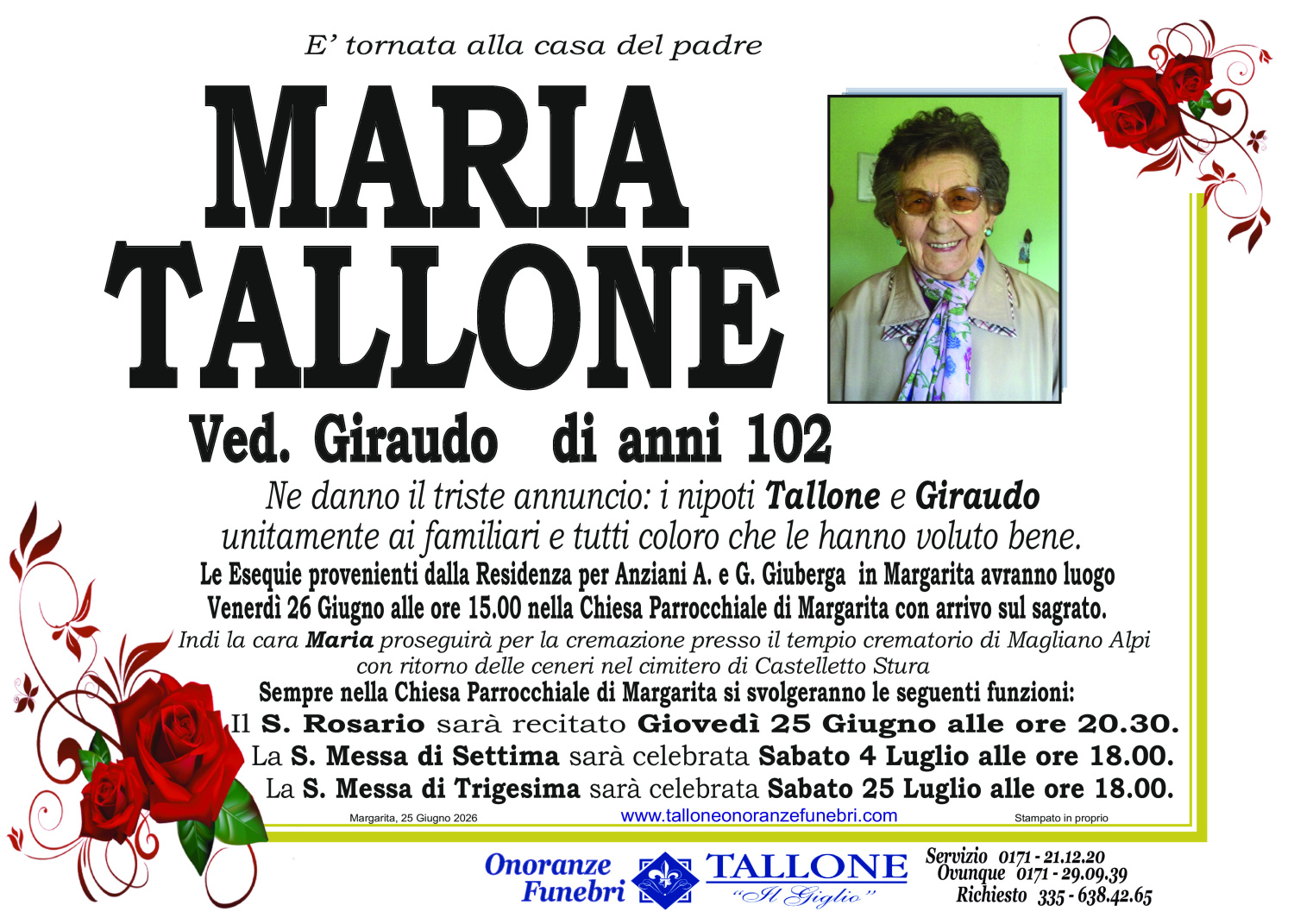 Maria Tallone<small class='fs-20'><br/>Ved. Giraudo</small>